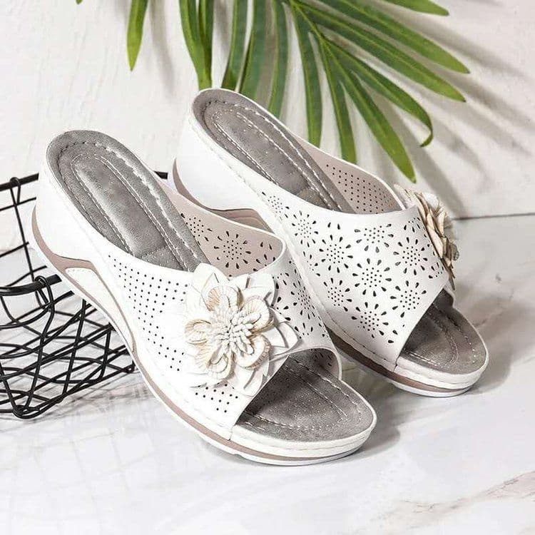 image-Women's Large Size Flower Wedge Sandals, 2021 EU Fashion, Navy Blue, 43