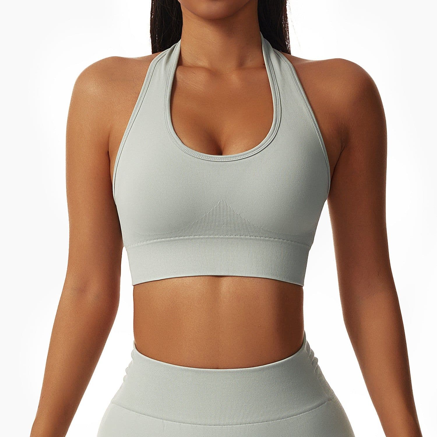 image-Sexy halterneck European and American yoga bra cross-border running sports bra push-up outer wear beautiful back fitness top for women