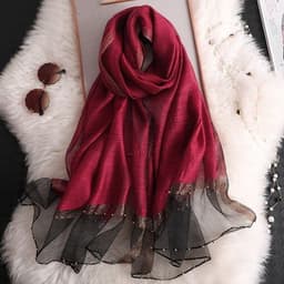 image-Silk Scarf Women 70x190cm Beaded Gold Edge Summer Beach