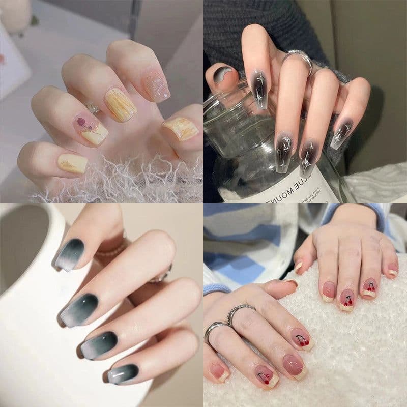 image-Fresh French flowers, cute ins wind, ice and transparent stars, long style, short style, white, high-end manicure and wearable nails