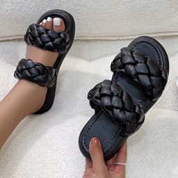 image-Women's 2021 Summer Beach Sandals - Thick Bottom Roman Style - Black PU