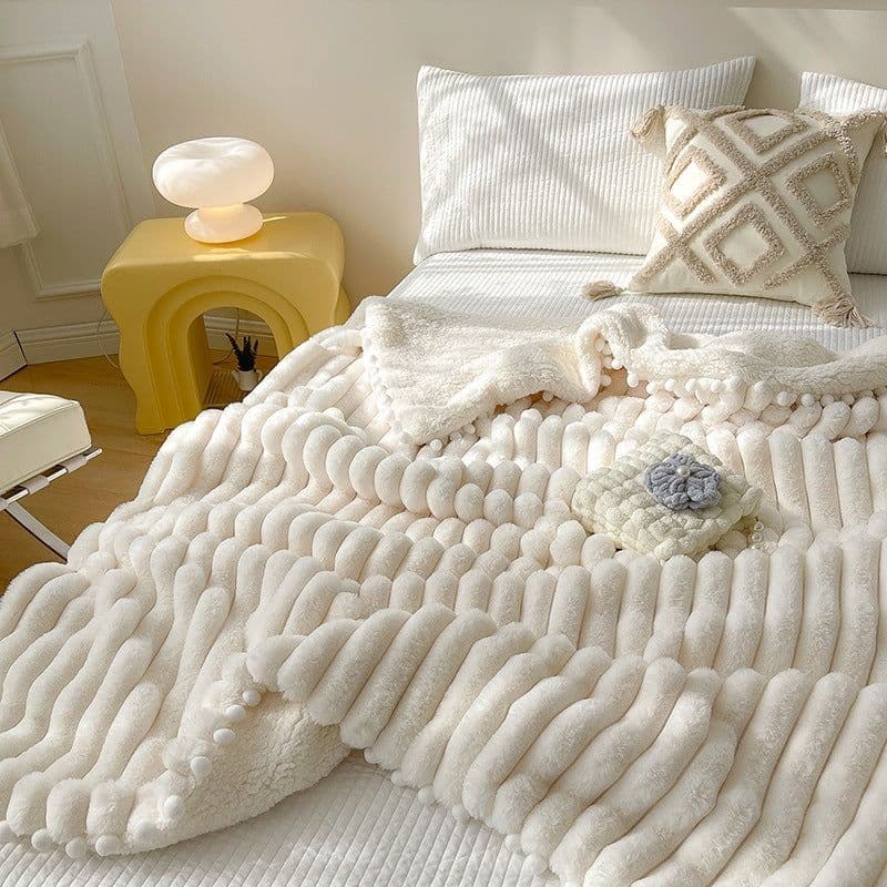 image-Rabbit Plush Throw Blanket - Light Gray Faux Fur, All Seasons 200cmx230cm