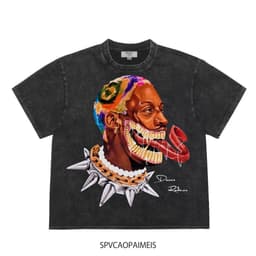 image-NBA Bulls Rodman T-Shirt - Black Cotton Short Sleeve