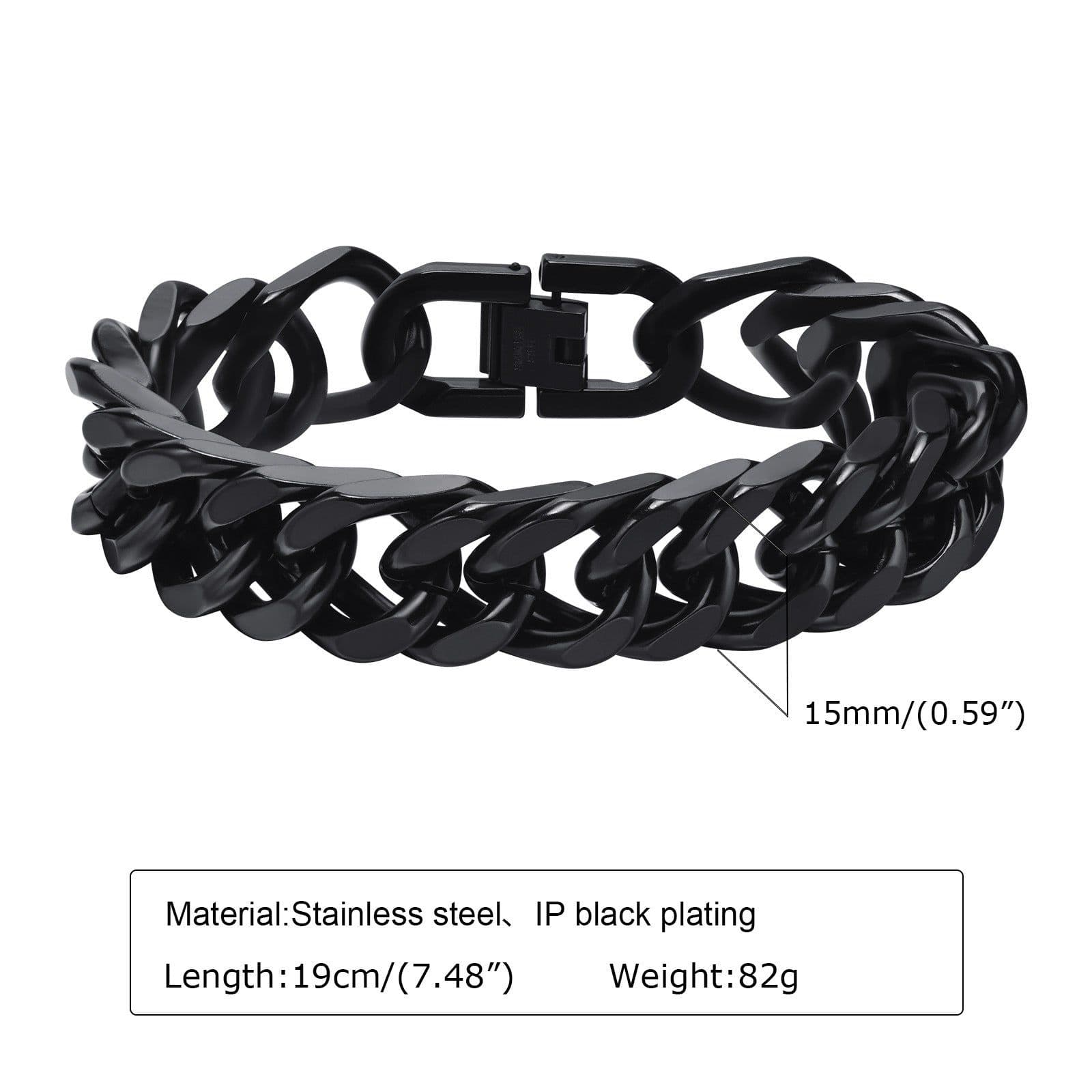image-Men's Stainless Steel Bracelet - Black 15mm Double Woven