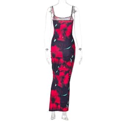 image-Women's U-Neck Printed Dress - Slim Fit Suspender