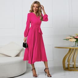 image-Elegant 2023 Long-Sleeved V-Neck Dress - High Waist Blue XXL