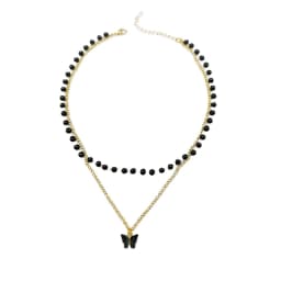 image-Emily Black Pearl Butterfly Necklace - Retro