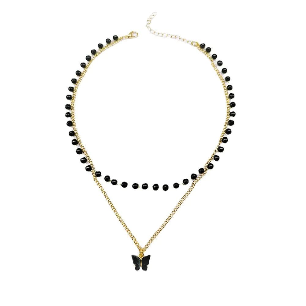 image-Emily Black Pearl Butterfly Necklace - Retro