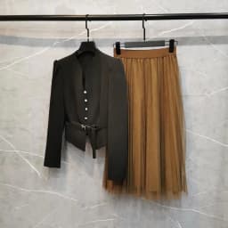 image-Xiaoxiang style temperament fashion professional black slim jacket mesh skirt two-piece suit female 2023 spring new