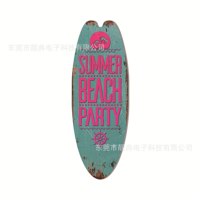 image-Wooden Surfboard Beach Theme Sign - Retro Decor for Bar or Wall
