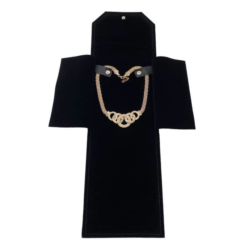 image-Jewelry Necklace Storage Bag - Black Flannel 25x18cm