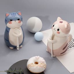 image-Couple cup Japanese cartoon cute cat ceramic cup breakfast milk coffee cup ins mug with lid