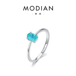 image-Simple s925 sterling silver egg-shaped imitation Paraiba tourmaline ring female European and American INS popular fine ring cross-border jewelry
