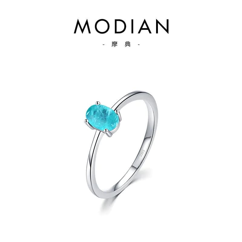 image-Simple s925 sterling silver egg-shaped imitation Paraiba tourmaline ring female European and American INS popular fine ring cross-border jewelry