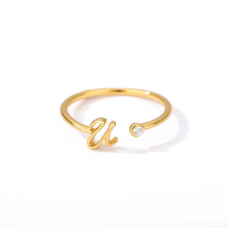 image-Cross-border simple letter ring English letter ring women's opening adjustable ring name ring spot