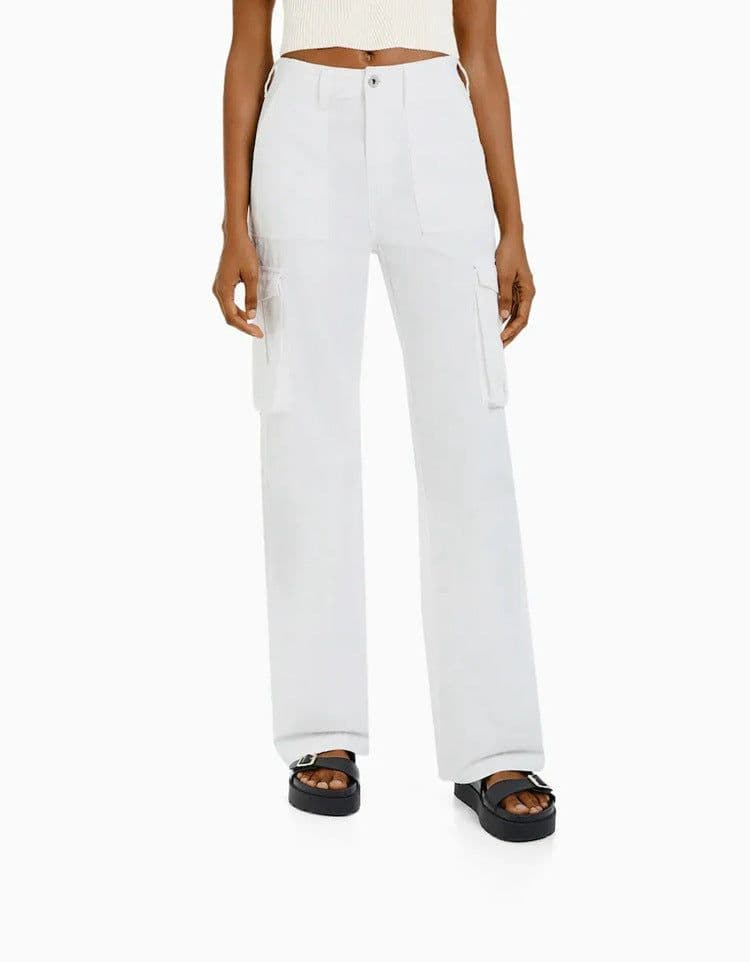 image-Women's High Waist Straight Leg Casual Pants - Gray Blue