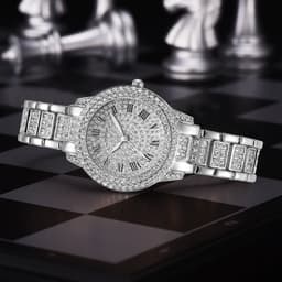 image-Roman Steel Belt Watch Full Diamonds Starry Quartz Hip-Hop Style (64 characters)