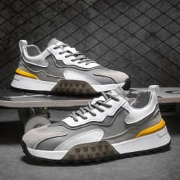 image-Trendy Korean Men's Shoes, Summer Breathable Casual Shoes, Flat Sole Daddy Sneakers - White Ash