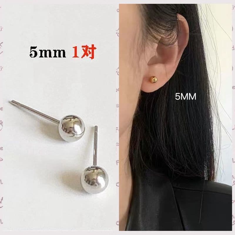 image-Titanium Steel Round Beads Stud Earrings
