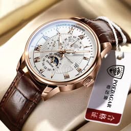 image-POEDAGAR 908 Quartz Men's Leather Waterproof Watch, 40mm