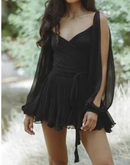 image-Cross-border European and American women's clothing hot-selling off-shoulder sleeves V-neck sexy dress