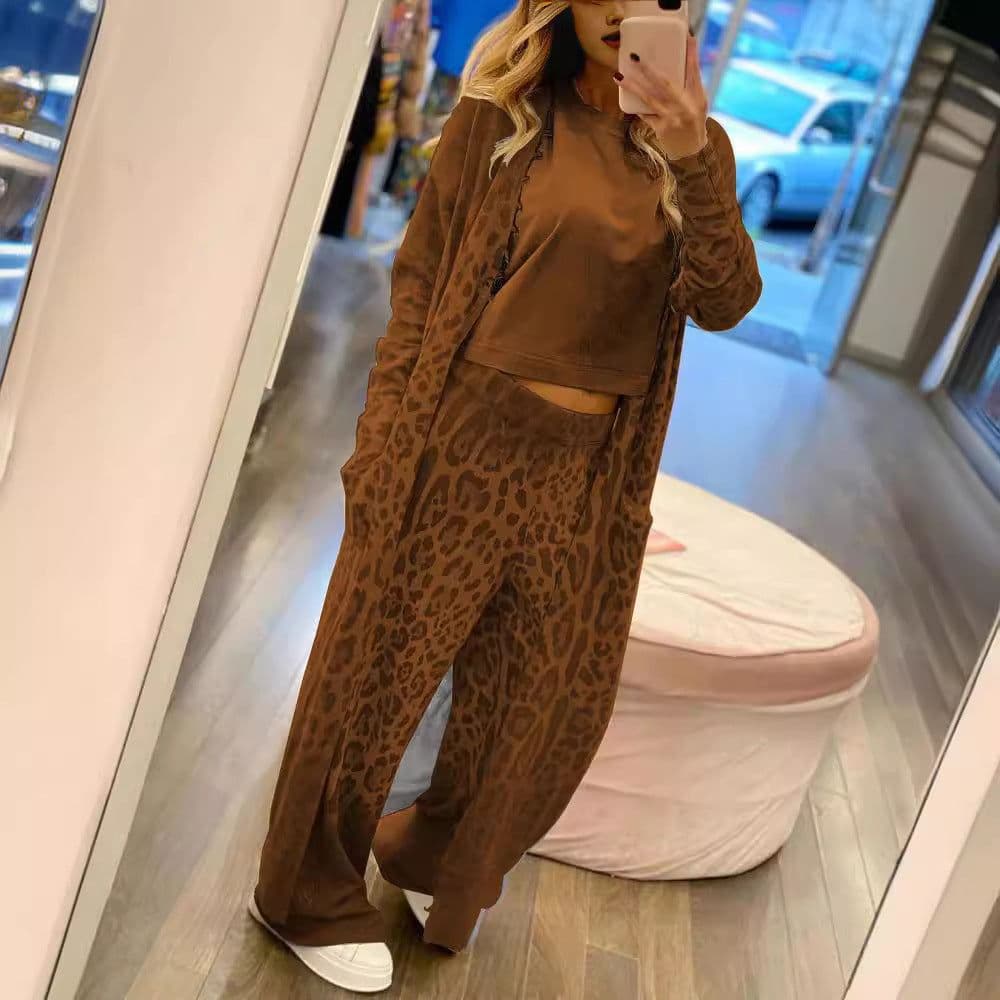 image-Leopard Print Two-Piece Set - Spring 2024, Women's, Green/Brown, S-XXL