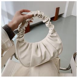 image-Korean Version Women's PU Cloud Pleated Bag - Gold Solid Color
