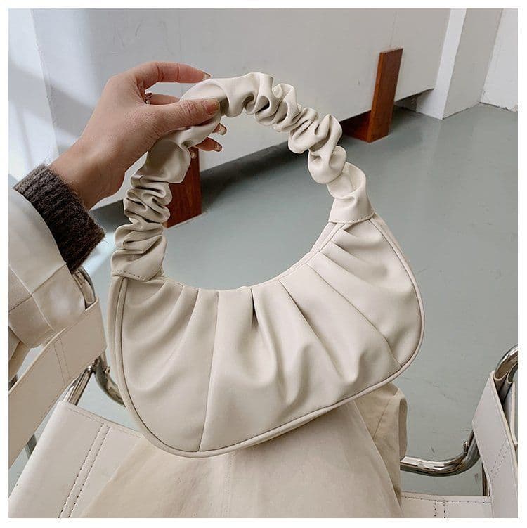 image-Korean Version Women's PU Cloud Pleated Bag - Gold Solid Color