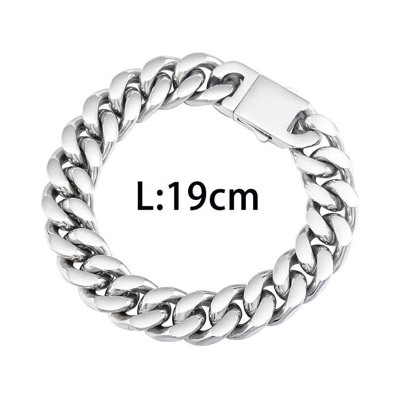 image-Cross-border supply European and American punk heavy motorcycle style men's domineering 14mm polished titanium steel Cuban chain bracelet spot