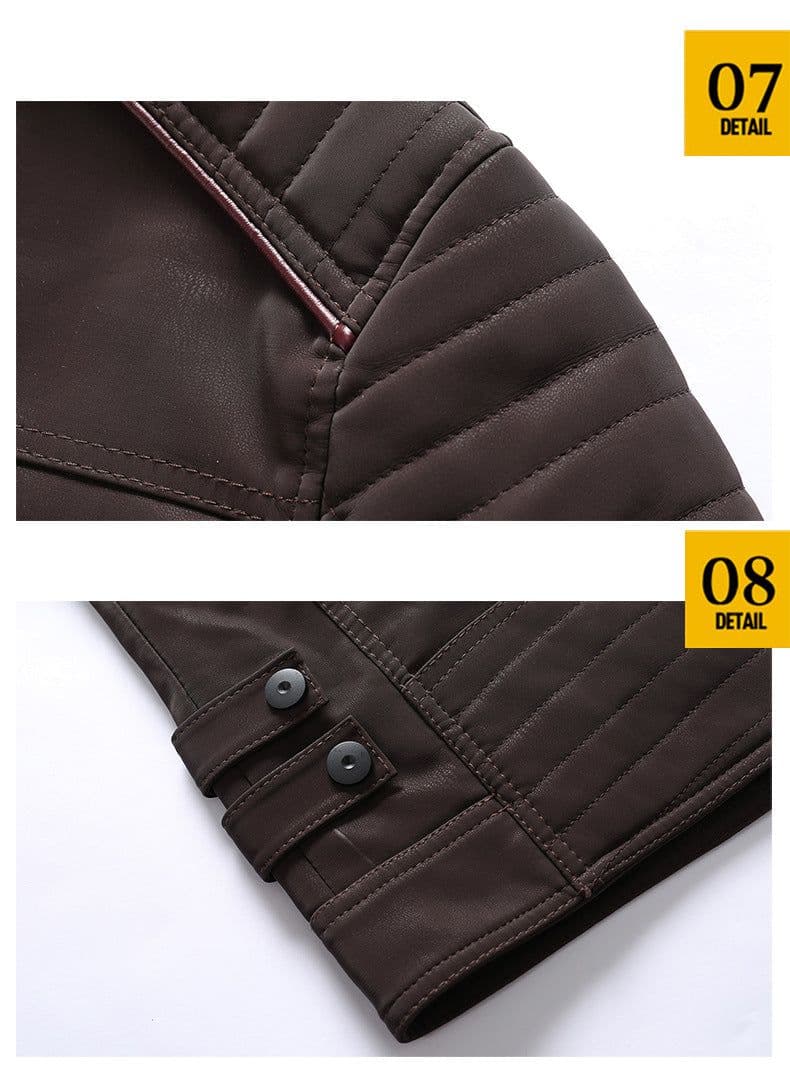 image-Men's PU Leather Jacket - Slim Fit Vintage Black