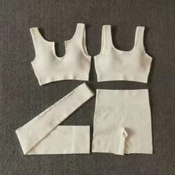 image-2021 Yoga Suit - Brown Four-Piece Set, Short Sleeve, Leggings, Size S
