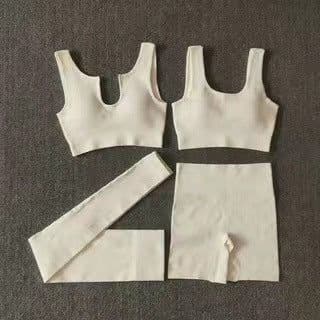 image-2021 Yoga Suit - Brown Four-Piece Set, Short Sleeve, Leggings, Size S