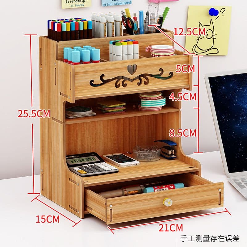 image-Wooden Pen Holder Storage Box - White Nordic Modern