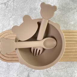 image-Baby Silicone Bowl Set - Fork & Spoon for 12+ Months