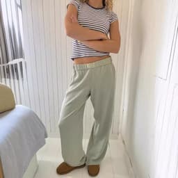 image-Boli Family Women's Striped Casual Pants - Pink High Waist