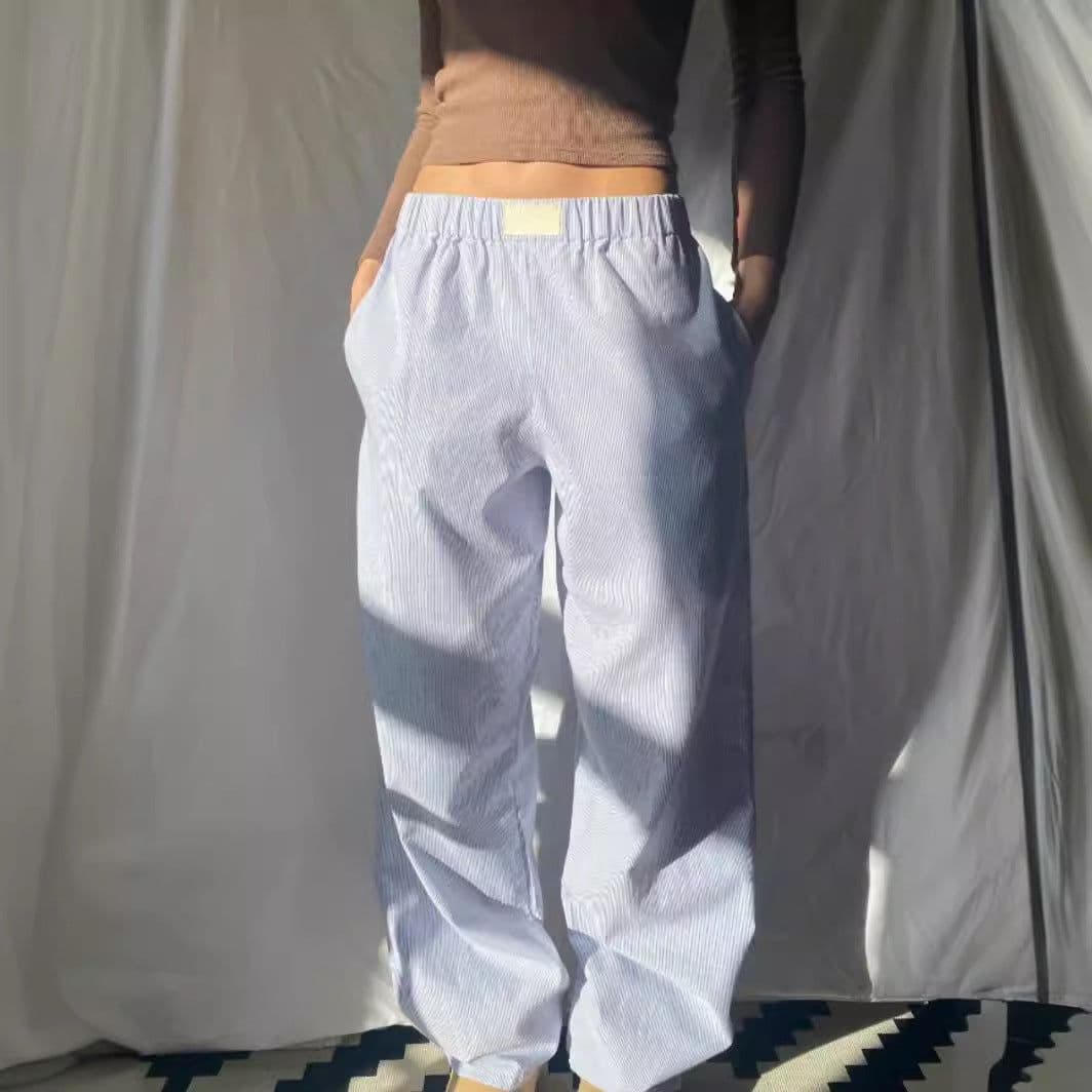 image-Boli Family Women's Striped Casual Pants - Pink High Waist