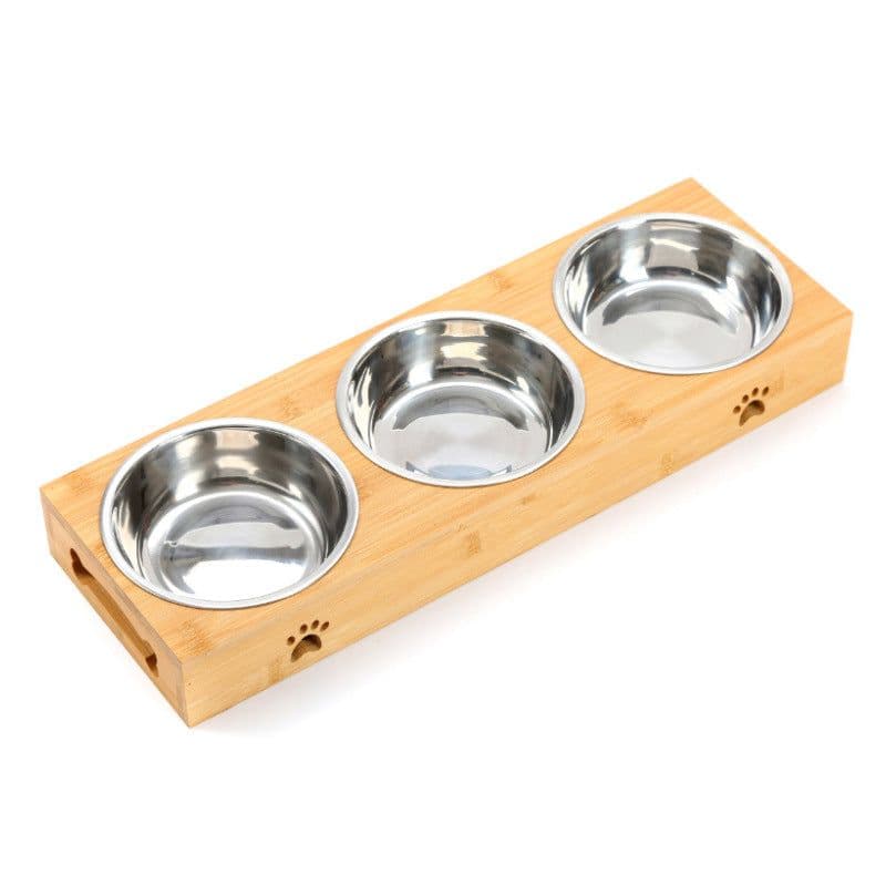 image-Bamboo Frame Ceramic Pet Bowl - Large Bamboo, Stainless Steel