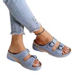 image-Wedge Sandals - Khaki 43 Patent Leather Buckle Casual Women's Shoes