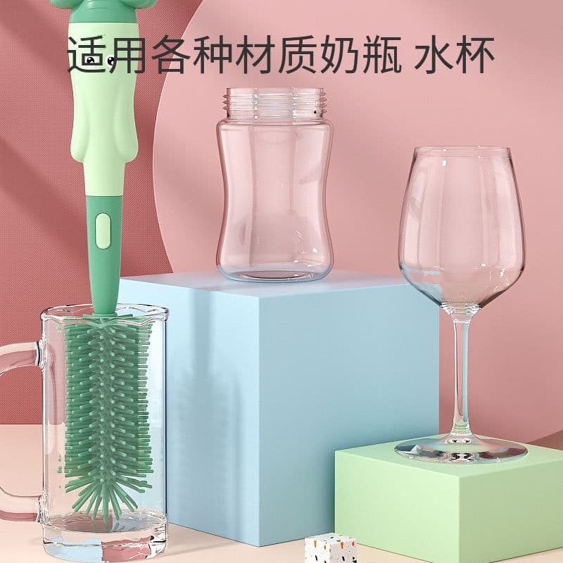 image-Silicone Bottle Brush Set - Baby Pacifier & Straw Cleaning Rotating Brush