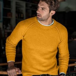 image-Men's Acrylic Knit Sweater - Yellow Crew Neck