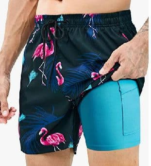 image-Men's 3D Print Swim Trunks - 2 Pack Quick Dry Stretch Shorts with Compression