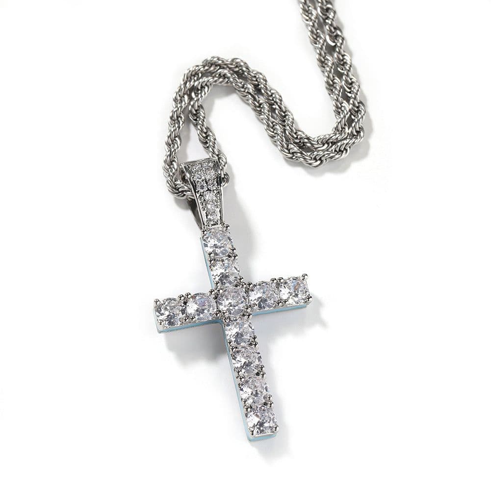 image-Cross Necklace Silver Luminous Zircon Pendant