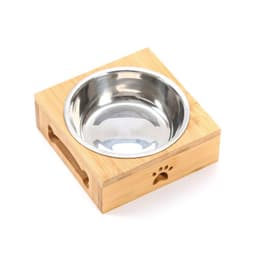 image-Bamboo Frame Ceramic Pet Bowl - Large Bamboo, Stainless Steel