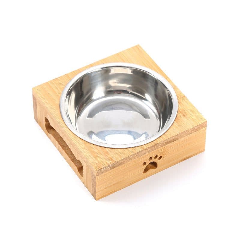 image-Bamboo Frame Ceramic Pet Bowl - Large Bamboo, Stainless Steel