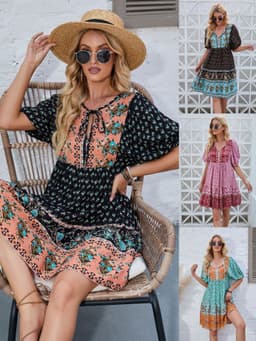 image-A Line Dress Short Sleeve Pink 2XL