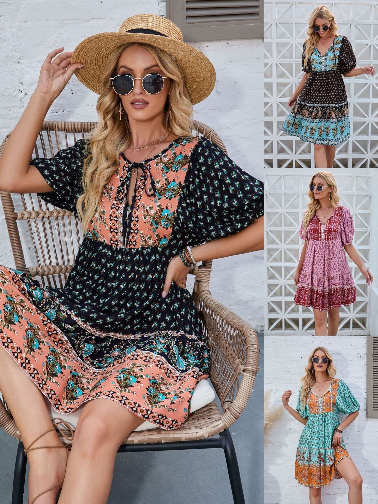 image-A Line Dress Short Sleeve Pink 2XL