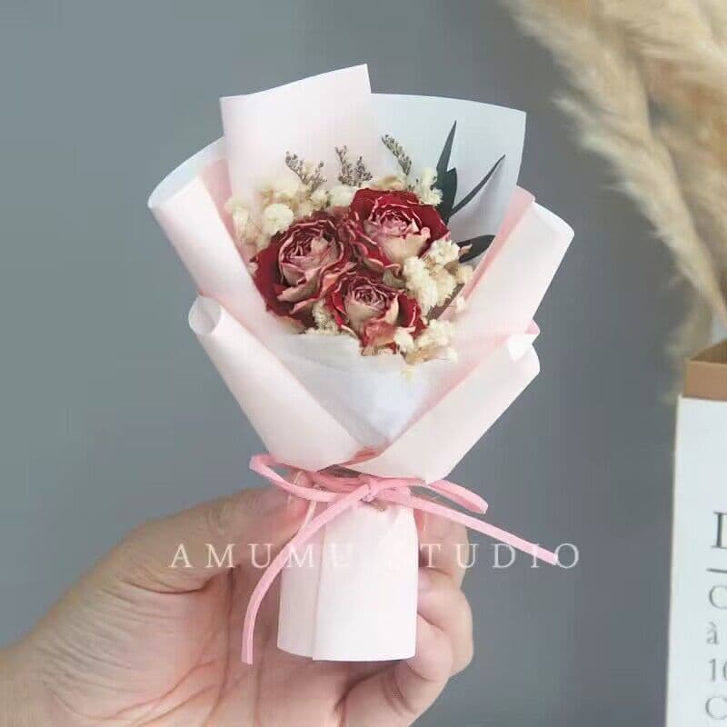 image-Mini Dried Roses Bouquet - Valentine's DIY Decorations 5"