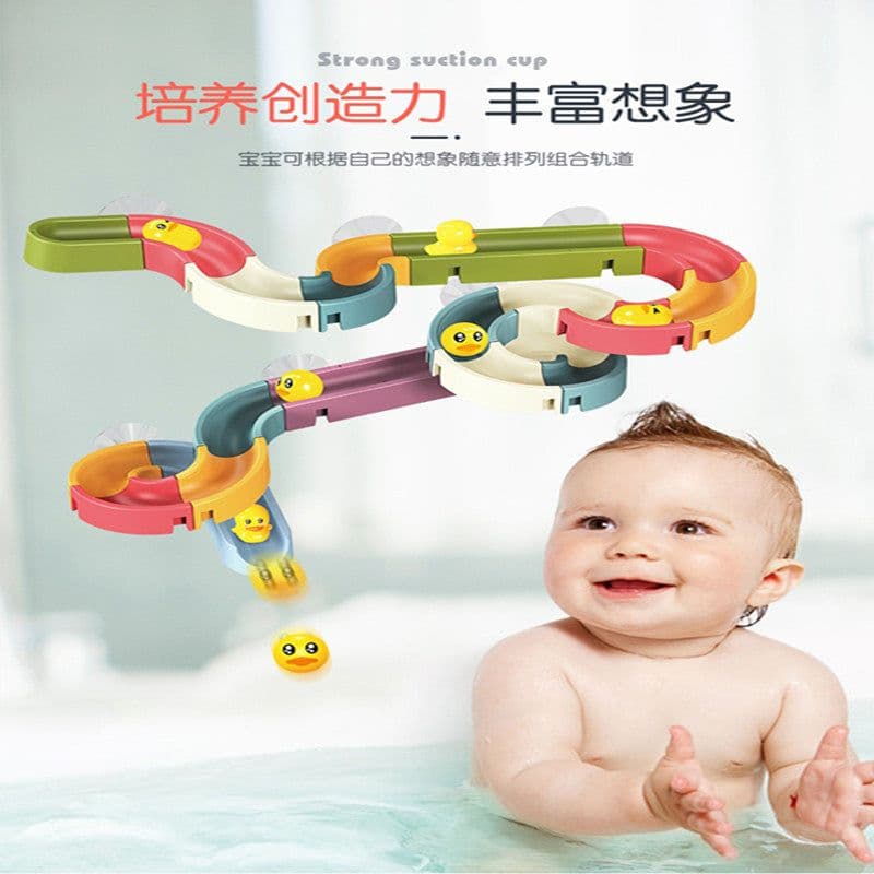 image-DIY Assembled Track Ball Sliding Sliding Fun Bath Toys Duckling Turning Fun Children's Bathroom Shower Playing Water Toys