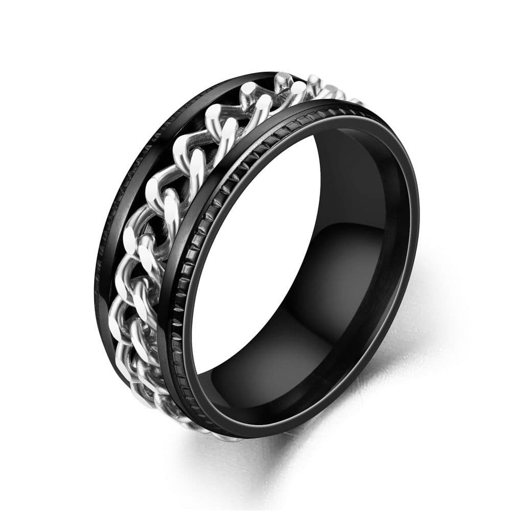image-New simple transfer jewelry men's titanium steel rotatable beer bottle chain ring personality domineering ring
