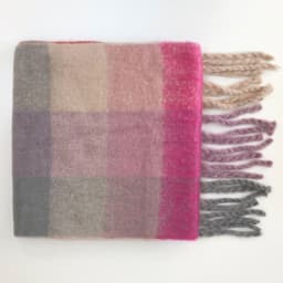 image-Plaid Knit Scarf - Blue Rose White 240x35cm Warm